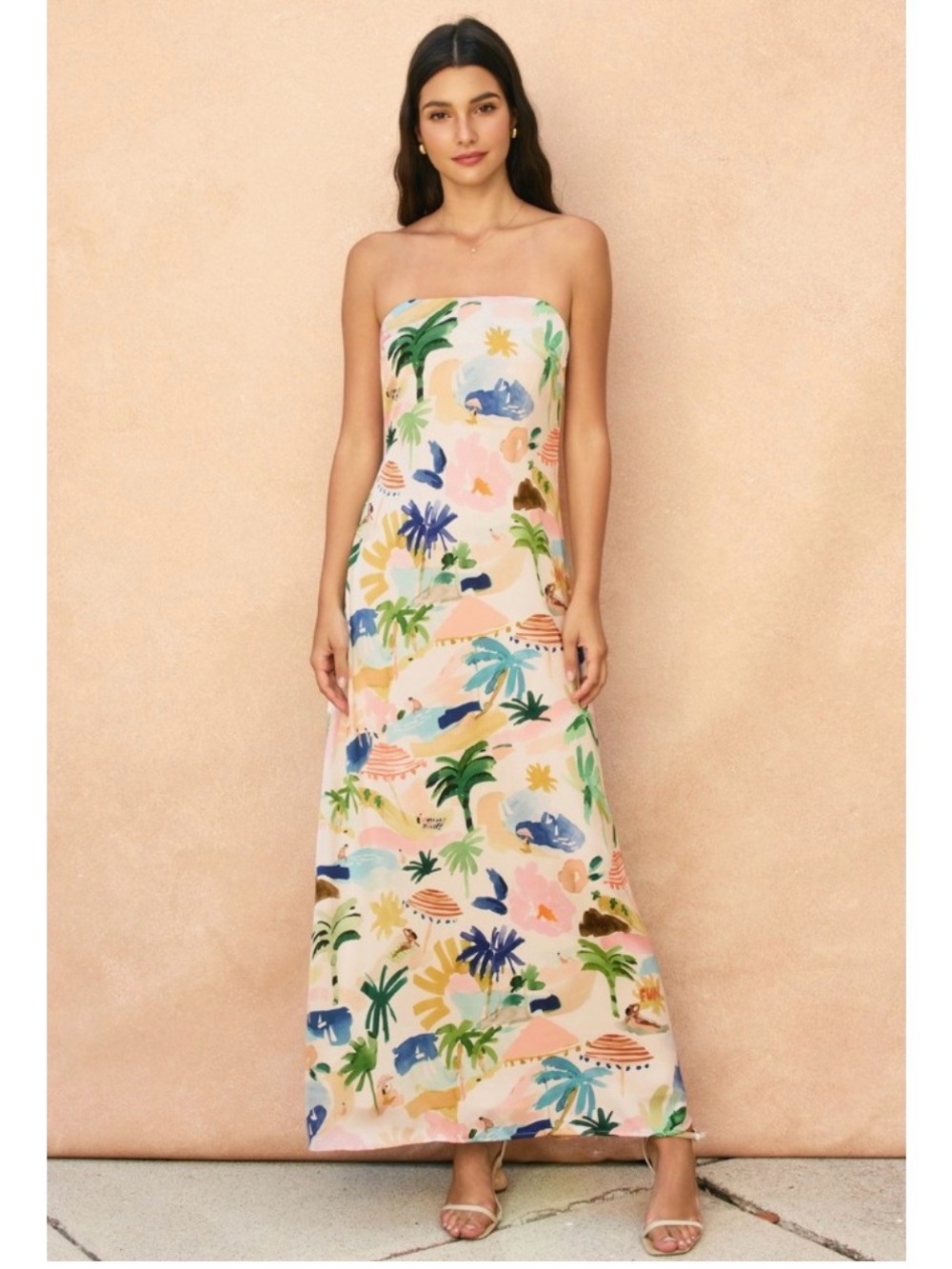 Strapless watercolor Print strapless Maxi Dress - NWT